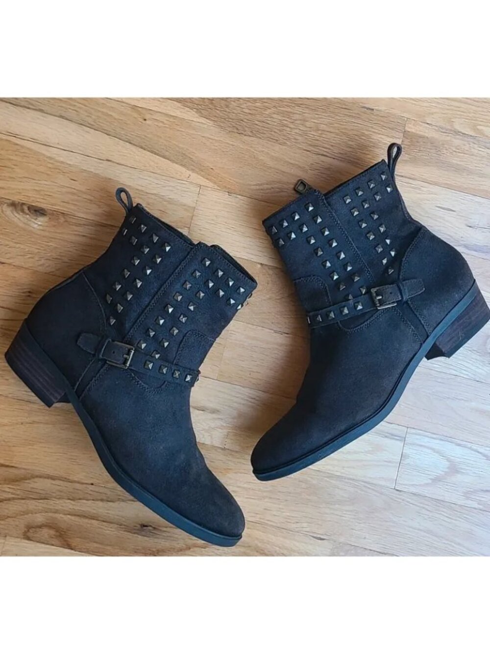 Lauren Ralph Lauren Shaelynn Studded Ankle Boots Brown Suede Leather Size 8
